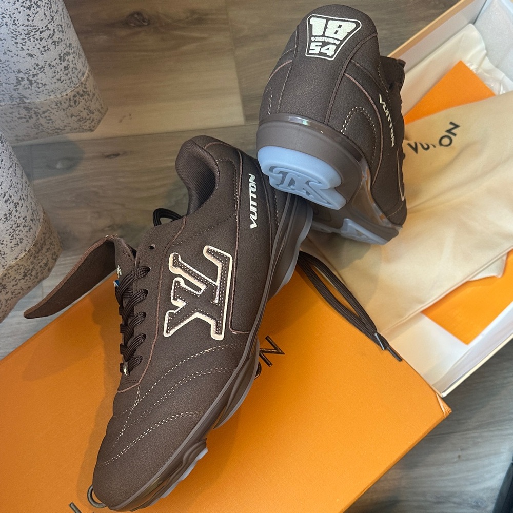 Louis Vuitton Brown and Cream Men's LV Low-Top Sneaker - Picture 3 of 4